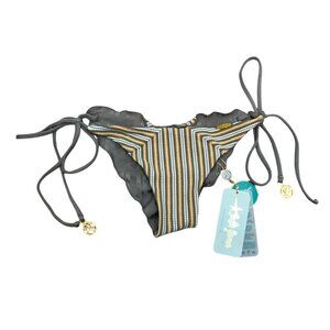 Luli Fama Torre De Oro Wavey Ruched Back Brazilian Tie Side Bikini Bottom XS New